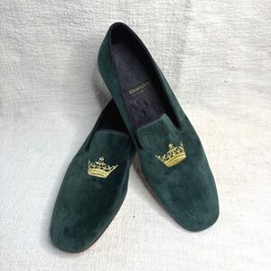 Vintage Church's Men's Emerald Green Velvet Crown Embroidered Loafer UK12 / US13